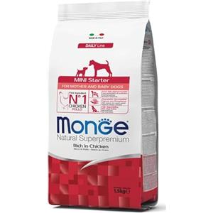 Generico MONGE Cane Natural Superpremium Mini Starter Ricco in Pollo | alimento secco completo per cani cuccioli e cagne in gravidanza e lattazione di taglia mini (<10 kg), 1 confezione da 1,5kg.