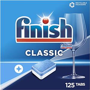 Finish Pastiglie per lavastoviglie Classic senza fosfati - pastiglie per lavastoviglie per la pulizia di base dei piatti - Confezione risparmio con 125 pastiglie Finish