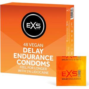 EXS Preservativi ritardati, lattice naturale e silicone lubrificato, vegano, confezione da 48