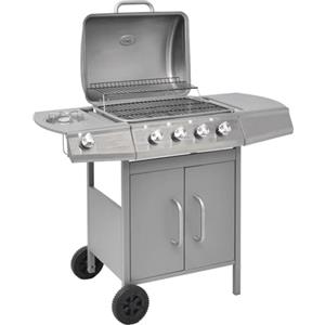 vidaXL Gasbarbecue 4+1 kookzone zilver