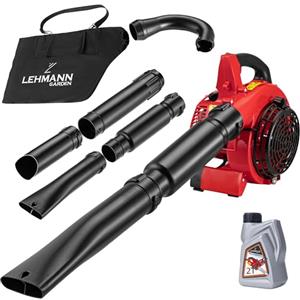 LEHMANN Soffiatore a Scoppio 4in1, Soffiatore a Benzina con Funzione Triturazione, Velocità del Soffio fino 350km/h, 26cc, 2 Tempi, Tracolla & Sacco di Raccolta da 50L, 2 Tubi e 0,5L Olio Miscela