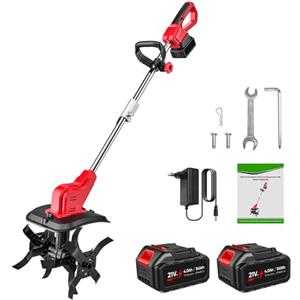 RUICUBEI Fresa da giardino, mini motozappa, batteria da 21 V, 550 W, larghezza di lavoro 30 cm, profondità di lavoro 200 mm, 4 robusti coltelli da hacking, manico pieghevole, per piccole aiuole e giardino (2