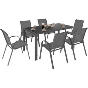 IDMarket - Set di mobili da Giardino Madrid Tavolo 150 CM e 6 sedie impilabili Grigio Antracite