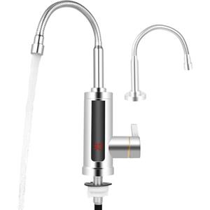 OUBUBY Riscaldatore Acqua Istantaneo, Scalda Acqua da 220 V, Rubinetto Elettrico da 3000 Watt, Colore Argento, Rubinetto da Cucina con Scaldabagno Istantaneo, Girevole a 360°, per Cucina, Giardino