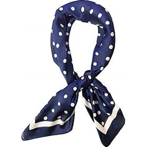 JERLA Sciarpa quadrata da donna in raso di seta come sciarpa Fashion modello grande sciarpa per capelli avvolgere foulard 88,9 x 88,9 cm, Blu navy a pois, Large