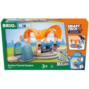 BRIO World - Stazione Ferroviaria con Tunnel Azione, Smart Tech Sound, Accessorio Pista Trenino, Set Costruzioni in Legno, Compatibile con Tutti i Prodotti BRIO, Giocattolo per Bambini 3+ Anni