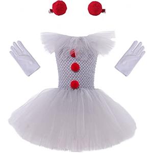 Generico Costume Pennywise Bambina,Costume da Clowns per Ragazze,Costumi di Halloween da Spaventoso per Bambini,Costumi da Tutù Per Ragazze,Film Horror It Fancy Dress Up per Abiti Cosplay Carnevale Festa 2025