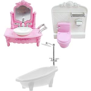 Joygoodta Mobili per case delle bambole, set di mobili per case delle bambole da 3 pezzi/set, include WC, vasca da bagno, lavandino Bagno decorativo in plastica fai-da-te in miniatura realistico per gioch