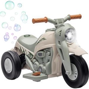 AIYAPLAY Moto elettrica per bambini AIYAPLAY, moto per bambini da 6V con musica, bolle di sapone, veicolo per bambini con faro, 2,5-3 km/h, per bambini da 2 a 5 anni, max. 30 kg, bianco crema