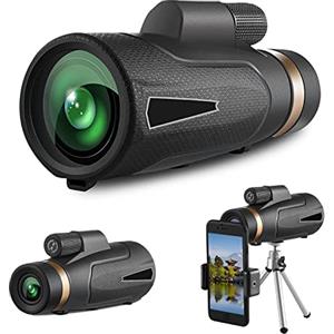 WANWEN Telescopio monoculare con supporto per smartphone treppiede per adulti e bambini, 26X65 Hd portatile Bak4 prisma Potente cannocchiale monoculare con trasparente per birdwatching Caccia Escursionismo
