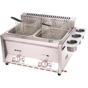Generic Friggitrice a Doppio Serbatoio da 10L+10L, Friggitrici in Acciaio Inox con Frittura Cestello e Coperchi, Potenza di Fuoco Regolabile, Facile da Pulire, Friggitrice a Olio da Banco per Casa Commerciale