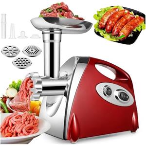 QIAKEFE Tritacarne elettrico 2800 W - 3 in 1 con piastre in acciaio inossidabile, tritacarne per verdure salsicce per la preparazione di salsicce, gnocchi ecc. (rosso)