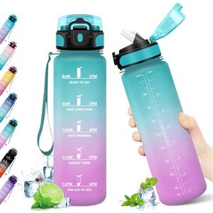 KollyKolla Borraccia 1 litro, Bottiglia Acqua con Cannuccia, a Prova di Perdite, Borraccia Motivazionale, Borracce per Adulto, Sport, Scuola, Ciclismo, Gym