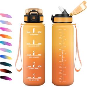 KollyKolla Borraccia 1L, Bottiglia Motivazionale con Cannuccia, a Prova di Perdite, Facile Pulizia, Bottiglia Acqua con Indicatore del Tempo, Sportiva Bottiglia per Adulto, Campeggio, Ufficio, Lavoro, Gym