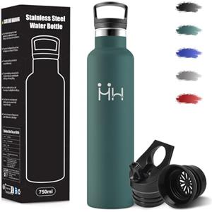 Motswedi Borraccia Termica, 1000 ml Senza BPA, Borracce Termiche, 18/8 Acciaio Inossidabile, Borraccia Acciaio Inox, Bottiglia Acqua Con Cannuccia e 2 Coperchi, Borracce per Campeggio, Ufficio - Verde militare