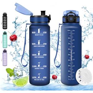 Vikaster Borraccia Sportiva, Borraccia 1000ml, Borraccia Sport, Borracce ciclismo, Senza BPA & Prova di Perdite, Borracce per, Adulto, Bici, Scuola, Ufficio, Yoga, Palestra, Campeggio-Blu Navy