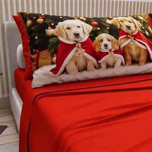 PETTI Artigiani Italiani - Lenzuola in Cotone con Federe in Stampa Digitale di Natale, Lenzuola Natalizie Due Piazze, Completo Letto Matrimoniale Natalizio, Xmas 18 Rosso, 100% Made in Italy