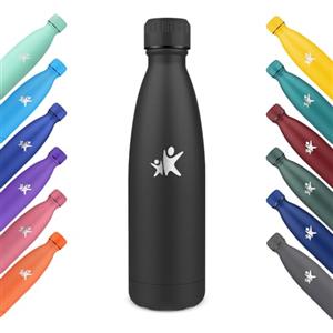 KollyKolla Borraccia Termica, 500ml, Bottiglia Acqua in Acciaio Inox, Sottovuoto a Doppia Parete, Termos senza Perdite, Borraccia Bambini per Sportiva, Scuola, Palestra, Viaggi, Ufficio - Nero