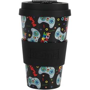 IDRINK®- Tazza in RPET per Caffé con Tappo in Silicone Apribile, Facile da Portare 435 ml, Mug Takeaway Plastica Riciclata 8.7 x 8.7 x 15 cm Ergonomica 435 ml (LET'S PLAY)