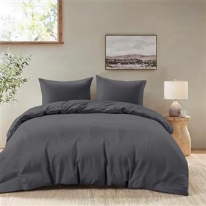 Dreamzie Copripiumino Matrimoniale 240x260 cm con 2 Federe 65x65 cm - Grigio Scuro - Set Copripiumino Matrimoniale 240x260