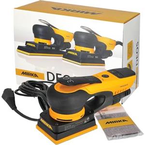 Mirka DEOS - Levigatrice elettrica portatile, compatta 7,6 x 10,2 cm, con orbita da 3 mm, motore senza spazzole, design leggero ed ergonomico, ideale per legno, mobili, finestre e porte, levigatura
