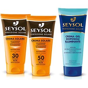 Seysol Kit Seysol Protezione Solare Crema Solare spf 30, Crema Solare spf 50, Crema Gel Doposole Illuminante
