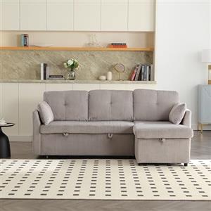 Autheria Divano Letto 3 Posti con Penisola, Divano Angolare 3 Posti Forma di L, Divano Letto Matrimoniale con Materasso, Divano 3 Posti con Braccioli e Vano Portaoggetti, Velvet Grigio Chiaro