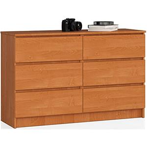 AKORD | Cassettiera K-120 con 6 (2 x 3) Cassetti | Moderna Mobiletto per Soggiorno Sala da Pranzo Camera da Letto Corridoio Bagno | Armadio Cameretta | 120x77x40 cm | Peso 43kg | Ontano