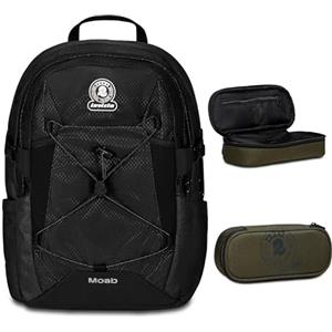 Invicta Zaino Scuola Moab Solid, Nero, Zaino Doppio Scomparto con Cinghia a vita e Nastro torace, Tasca Porta PC, Zaino Viaggio + BUSTINA R.PLUS INVICTA LOGO