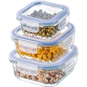 KADAX Contenitori per la Conservazione degli Alimenti in Vetro con Coperchi Ermetici e Sicuri per la Massima Freschezza del Cibo (Quadrati, Set di 3)