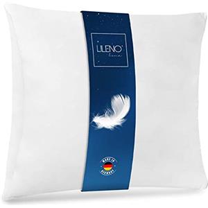 Lileno Home - Cuscino in piuma, 45 x 45 cm, cuscino per dormire, cuscino per letto perfetto per chi soffre di allergie e per bambini, con imbottitura in piuma da 450 g