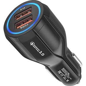 Hoppac Caricatore,2 Porte Caricabatteria Da Auto,Quick Charge 3.0 Accendisigari USB Compatibile Con iphone, ipad Samsung Galaxy S10/S9/S8,Huawei, Xiaomi, Nero