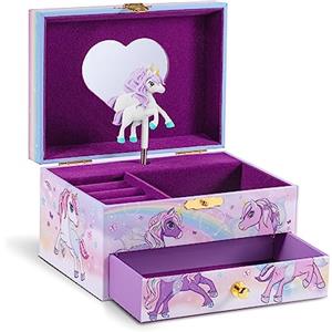 CRAZE - Portagioie Musicale per Bambina, Modello Unicorno, Carillon con Cassetto Estraibile, Interno in Velluto, Specchio e Unicorno Girevole