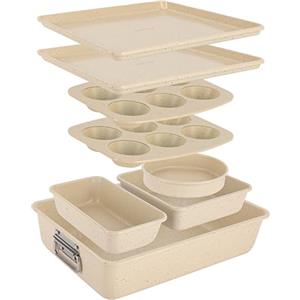 NutriChef Set 8 Pezzi Teglie da Forno Impilabili, Pirofila da Forno in Acciaio al Carbonio Antiaderente, Fino a 232 °C, Senza PFOA/PFOS