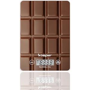 BEPER P102BIL002 Bilancia digitale, Piatto in vetro temperato, Bilancia da cucina con display LCD e tasti touch, Funzione tara, Portata massima 5kg, Spegnimento automatico, Fantasia Cioccolato