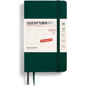 LEUCHTTURM1917 370576 Agenda settimanale 2025, Pocket A6, copertina morbida - Agenda da 12 mesi, 80 g, a righe - Forest Green