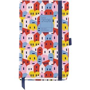 Miquelrius - Agenda giorno per pagina 2026, formato piccolo (90 x 140 mm), pianificazione giornaliera, copertina rigida cartone, spirale, chiusura elastica, carta 80 g/m², ES-EN-PT, Houses