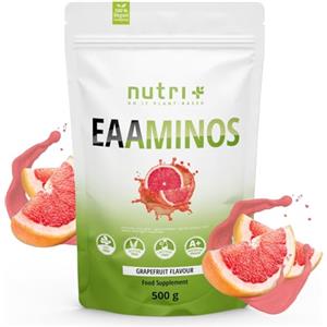 Nutri + Aminoacidi in Polvere vegan 500 g EAA Grapefruit - altamente dosati - tutti gli Aminoacidi essenziali - Sapore Pompelmo - EAA istantanei - Amminoacidi essenziali