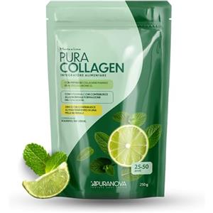 PURANOVA - Puracollagen 25-50 | Collagene Marino Idrolizzato 5g con Vitamina C, Acido Ialuronico e Zinco | Collagene Marino in Polvere per Pelle e Capelli | Gusto Menta Lime