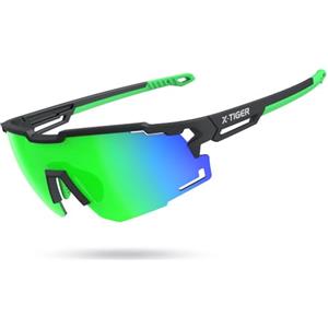 X-TIGER Occhiali da Ciclismo per Uomo e Donna, Montatura TR90 Ultraleggera, Occhiali Sportivi Polarizzati con Protezione UV400, Nasello e Ganci Auricolari Regolabili, Ideali per Corsa/Pesca