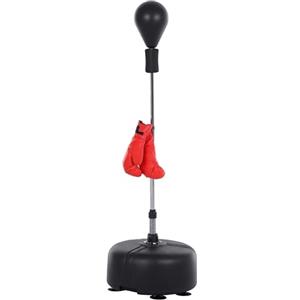 HOMCOM Punching Ball da Terra, Sacco da Boxe da Terra con Base Riempibile, Ventose e Guantoni, Altezza Regolabile 4 Livelli da 136-154 cm, Speed Bag per Home Gym Casa e Palestra, Nero