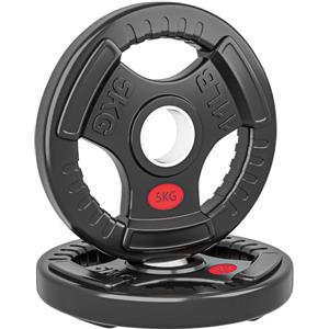 SPORTNOW Set di Dischi Pesi 2x5 kg con Foro da 5 cm, Coppia di Pesi per Bilancieri con 3 Impugnature per Allenamento a Casa e Palestra, in Acciaio con Rivestimento in Plastica, Nero