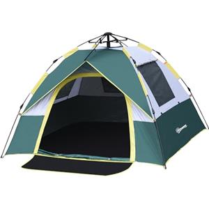 Outsunny Tenda da Campeggio 2 Posti, Tenda Campeggio con Apertura Pop Up, Tappetino e Tasche Interne, 205x195x135 cm, Verde Oliva