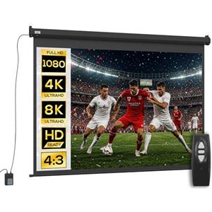 HOMCOM Telo Proiettore Motorizzato da 84 Pollici 4K HD Formato 4:3, Schermo Proiettore Motorizzato Elettrico Antirughe con Telecomando, Telo Videoproiettore per Casa, Cinema, Ufficio, Home, Nero