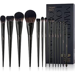 Jessup Set di 14 pennelli da trucco neri per fondotinta, ombretto, correttore, cipria, eyeliner, piega, sopracciglia, T336