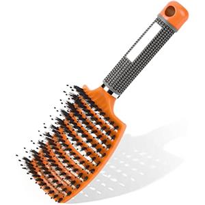 URAQT Spazzola per Capelli Curva con Setole di Cinghiale, Adatta per Styling Capelli Lunghi, Fini, Ricci o Lisci, Crespi, Mossi (Arancia)