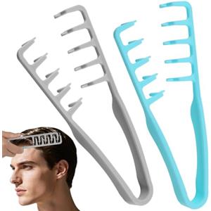 AYBUY 2 Pezzi Generico Pettine Texture Per Uomo, Strumento Volumizzante per Radici, pettine volumizzante con denti larghi Per Coprire le Cuciture (Grigio + Blu)