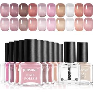 JODSONE Set Smalto Gel Jelly 5ml, 10 Colori con Base e Top Coat, Asciugatura Rapida, Alta Lucentezza, Non Gel, Trasparente in Bianco, Nudo e Rosa, Regalo per le Feste