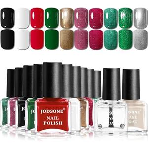 JODSONE Set di 12 smalti con base coat, top coat, 10 colori bianco, rosa, noodle, smalto gelatina, per salone fai da te, Asciugatura rapida, regalo per manicure, 5 ML