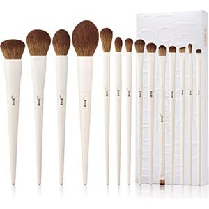Jessup Pennelli da trucco, 14 pezzi, pennelli sintetici di alta qualità, per contouring, correttore, fondotinta, ombretto, sfumatura, cipria, fard, grigio chiaro, T329